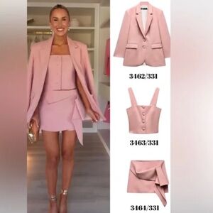 ZARA 2 PIECES MATCHING SET - LONG STRAIGHT CUT BLAZER & VOLUMINOUS SKORT